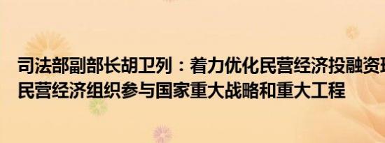 司法部副部长胡卫列：着力优化民营经济投融资环境，支持民营经济组织参与国家重大战略和重大工程