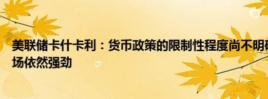 美联储卡什卡利：货币政策的限制性程度尚不明确，就业市场依然强劲