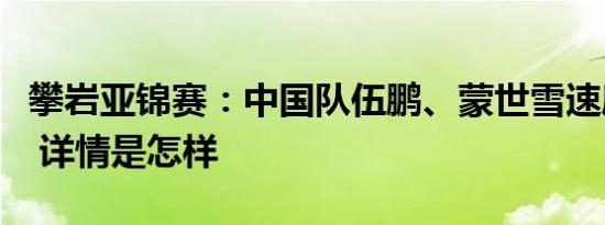 攀岩亚锦赛：中国队伍鹏、蒙世雪速度赛摘金 详情是怎样