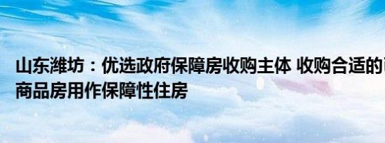 山东潍坊：优选政府保障房收购主体 收购合适的已建成存量商品房用作保障性住房