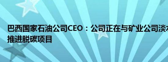 巴西国家石油公司CEO：公司正在与矿业公司淡水河谷合作推进脱碳项目