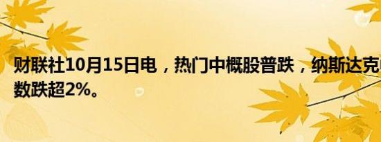 财联社10月15日电，热门中概股普跌，纳斯达克中国金龙指数跌超2%。