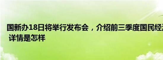 国新办18日将举行发布会，介绍前三季度国民经济运行情况 详情是怎样