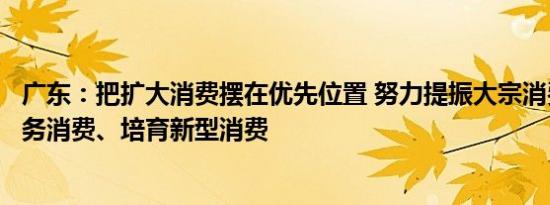 广东：把扩大消费摆在优先位置 努力提振大宗消费、扩大服务消费、培育新型消费