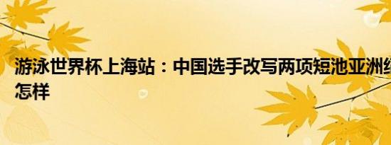 游泳世界杯上海站：中国选手改写两项短池亚洲纪录 详情是怎样