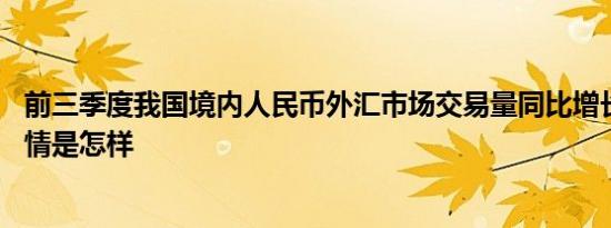 前三季度我国境内人民币外汇市场交易量同比增长10.1% 详情是怎样