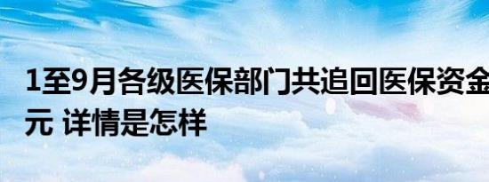 1至9月各级医保部门共追回医保资金160.6亿元 详情是怎样