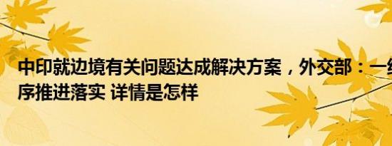 中印就边境有关问题达成解决方案，外交部：一线部队正有序推进落实 详情是怎样