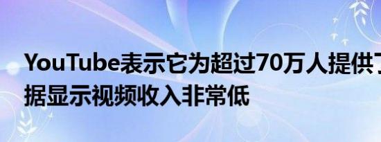 YouTube表示它为超过70万人提供了工作数据显示视频收入非常低