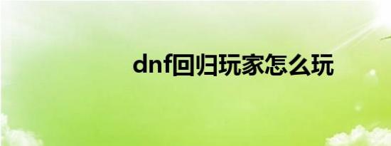 dnf回归玩家怎么玩